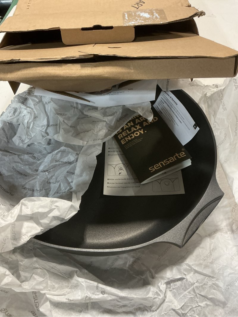 Condition photo showing Good Condition for sensarte nonstick frying pan skillet with lid, 13.3 inch large deep frying pan, 6 qt non stick saute pan with cover, induction pan, healthy non toxic cooking pan with helper handle, pfoa pfos free 6qt / 13.3in classic black