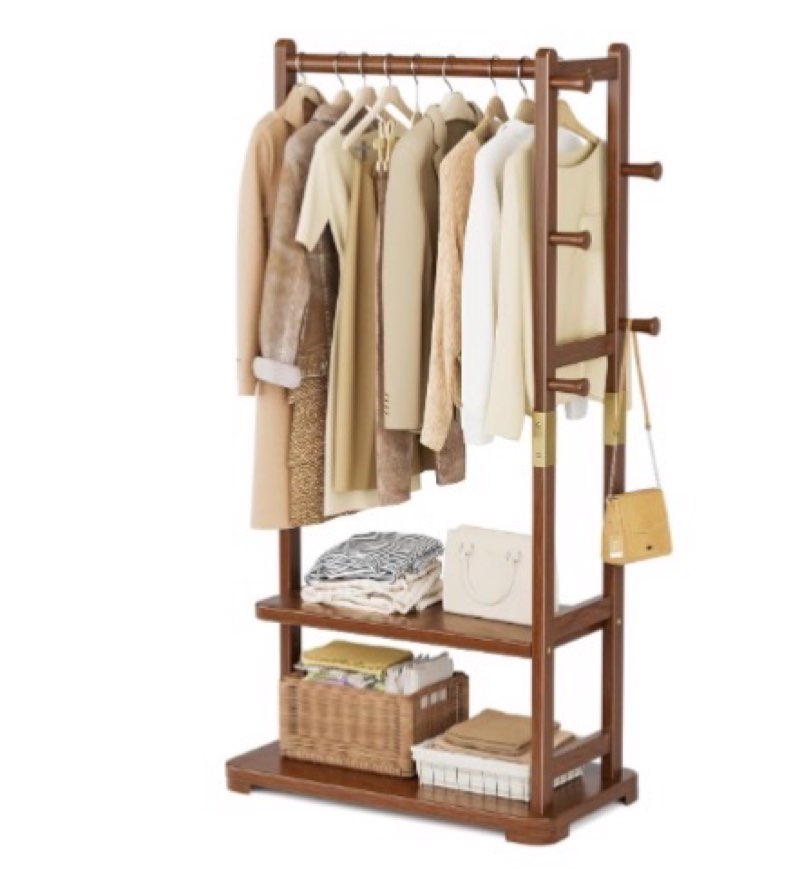 taitiy coat rack solid wood clothes rack with 2 shelves & 4 hooks for hanging clothes garment wallet