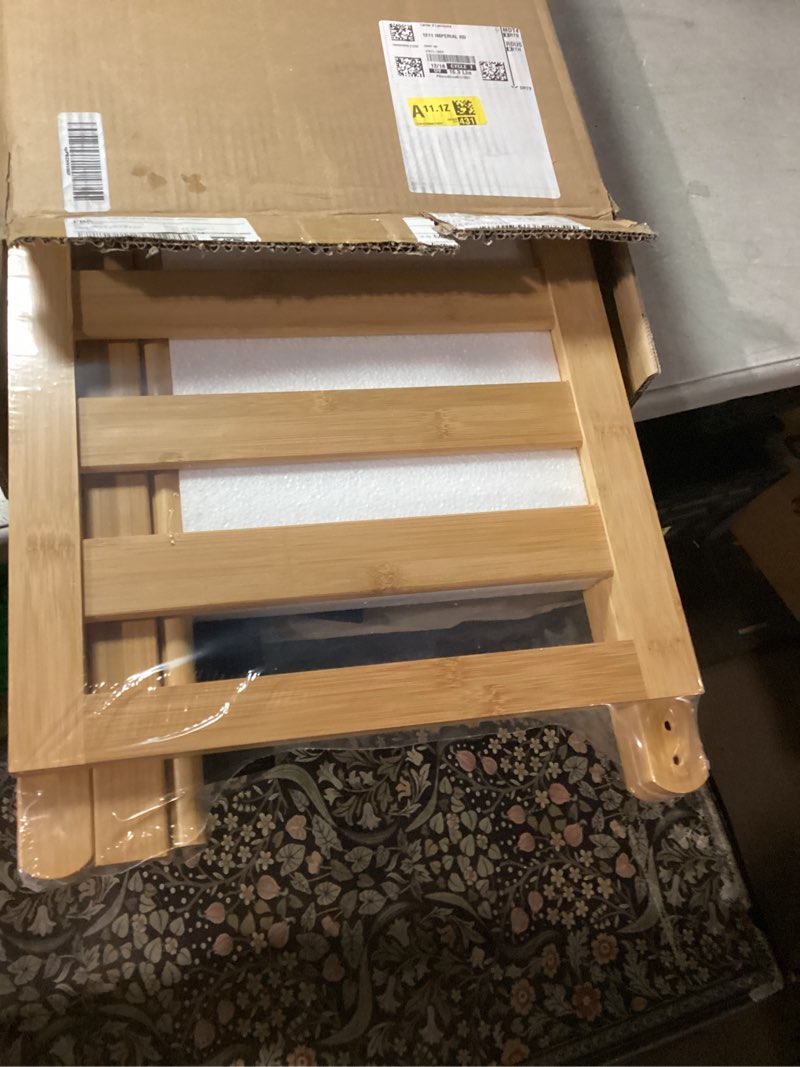 Condition photo showing New/Like New for Full Assembled 26.77"L Luggage Rack for Guest Room, Set of 2 Foldable Suitcase Stand with 5 Nylon Straps, Luggage Holder with Shoe Shelf for Suitcases Hotel (Natural Wood Bamboo Luggage Stands) Natural Wood-2 Packs