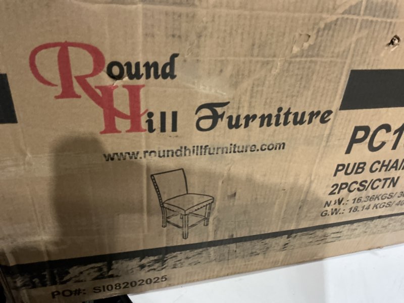 Condition photo showing New/Like New for biony gray fabric counter height stools with nailhead trim, set of 2 grey