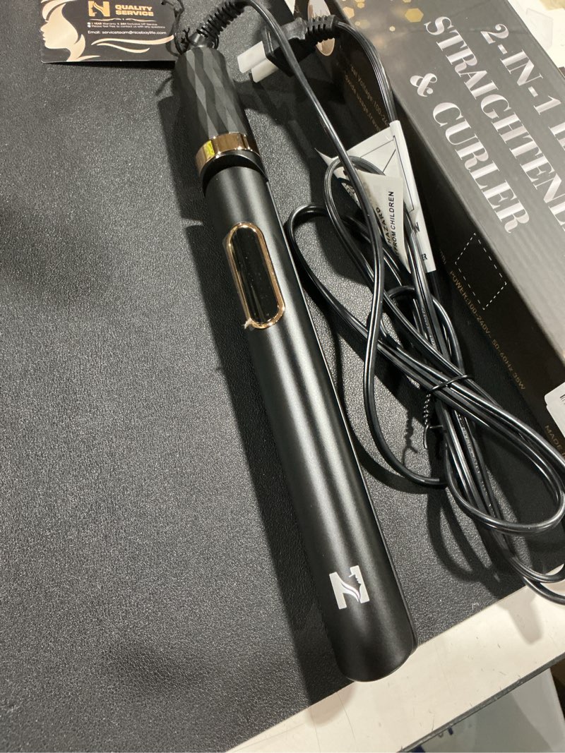 Condition photo showing Good Condition for Nicebay 1” Titanium Flat Iron, Fast Heating Hair Straightener & Curler,with 5 Temp Settings, Negative Ion Technology,Travel-Friendly, Smooth Salon Design Black Gold