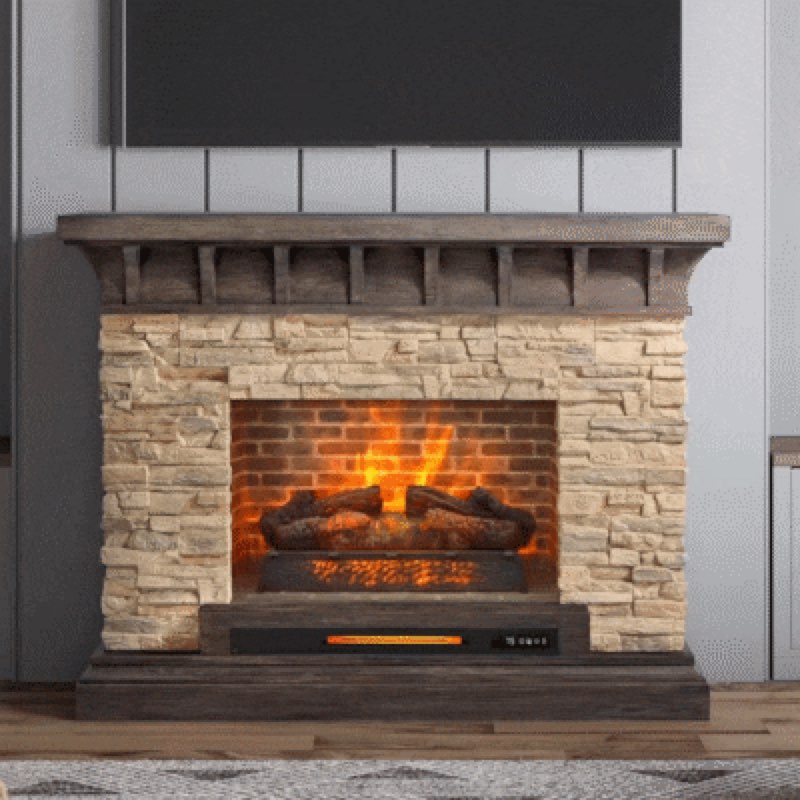 allen + roth 53-in w sedona free standing infrared quartz flat wall electric fireplace with remote