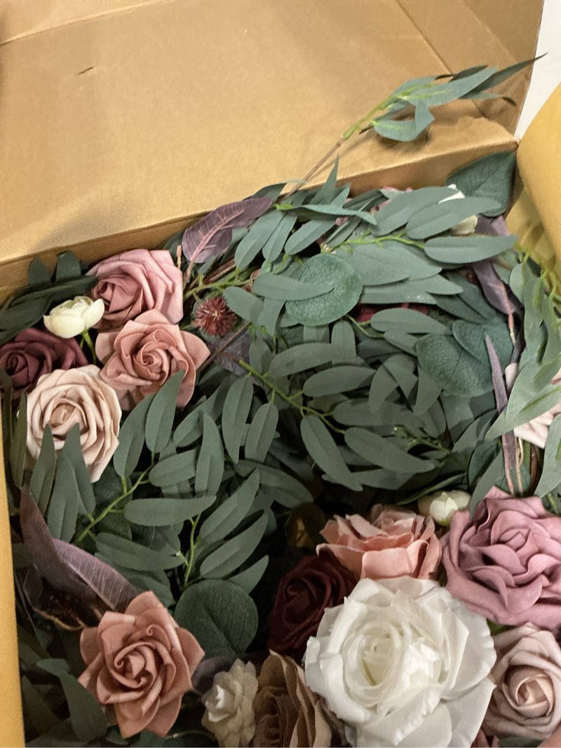 Condition photo showing Good Condition for floroom 6ft artificial eucalyptus garland with flowers fake greenery faux floral vine garland for table decor wedding centerpieces bridal shower party decorations, dusty rose & mauve dusty rose mauve