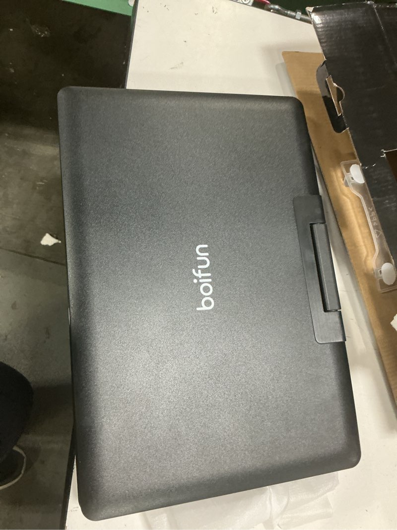 Condition photo showing Good Condition for 15.7" portable dvd player with 14.1" large screen support, hdmi input, 5 hrs rechargeable battery, sync tv/projector, usb/sd, region free, dual speaker, multiple disc formats, black light black