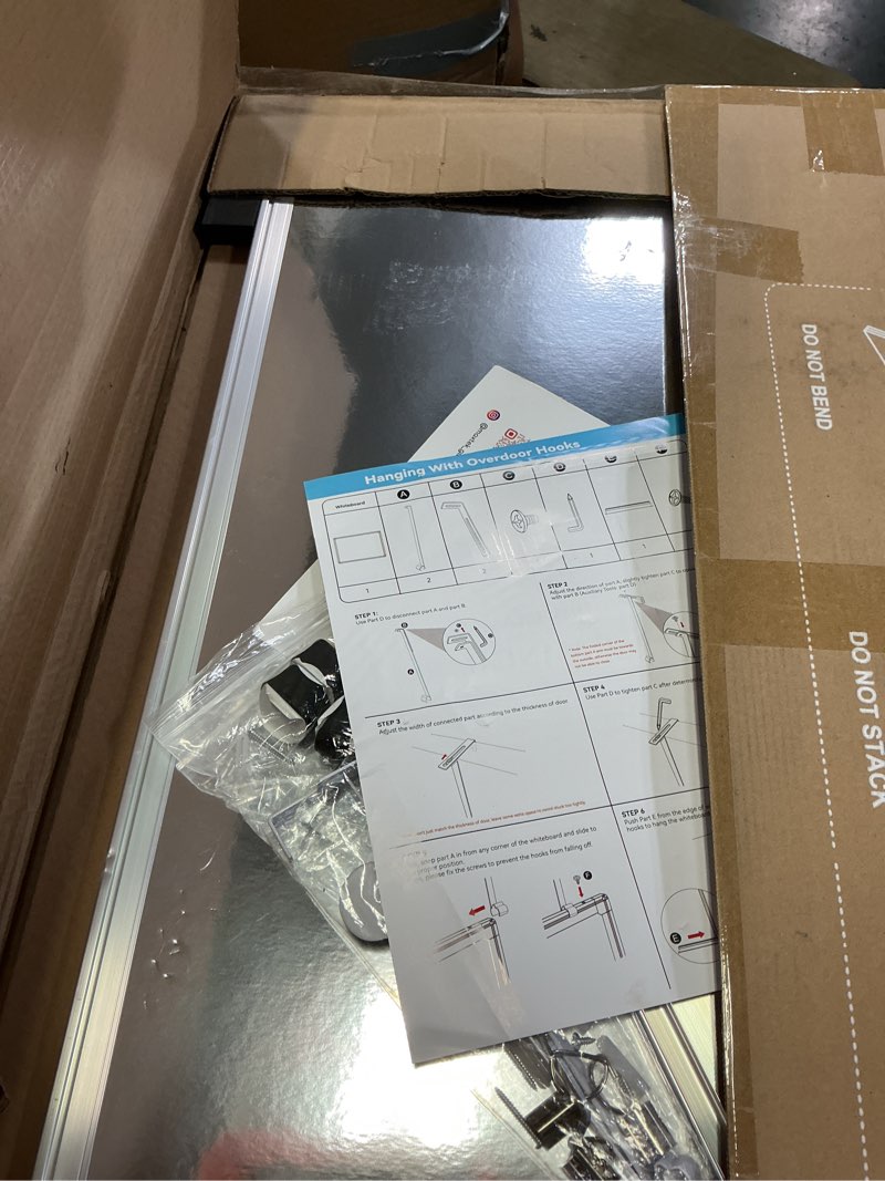 Condition photo showing Good Condition for magnetic dry erase board for doors, 30x20 inch whiteboard with adjustable long arm hook mount - easy to install, portable hanging white board for home, dorm room, office cubicle & small spaces silver 20"w x 30"h