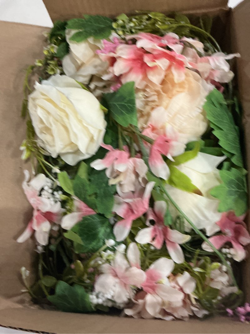 Condition photo showing New/Like New for 2 pack artificial peony garland, floral greenery garland with mixed peony flowers and green leaves for wedding table home party decor (champagne) champagne 2