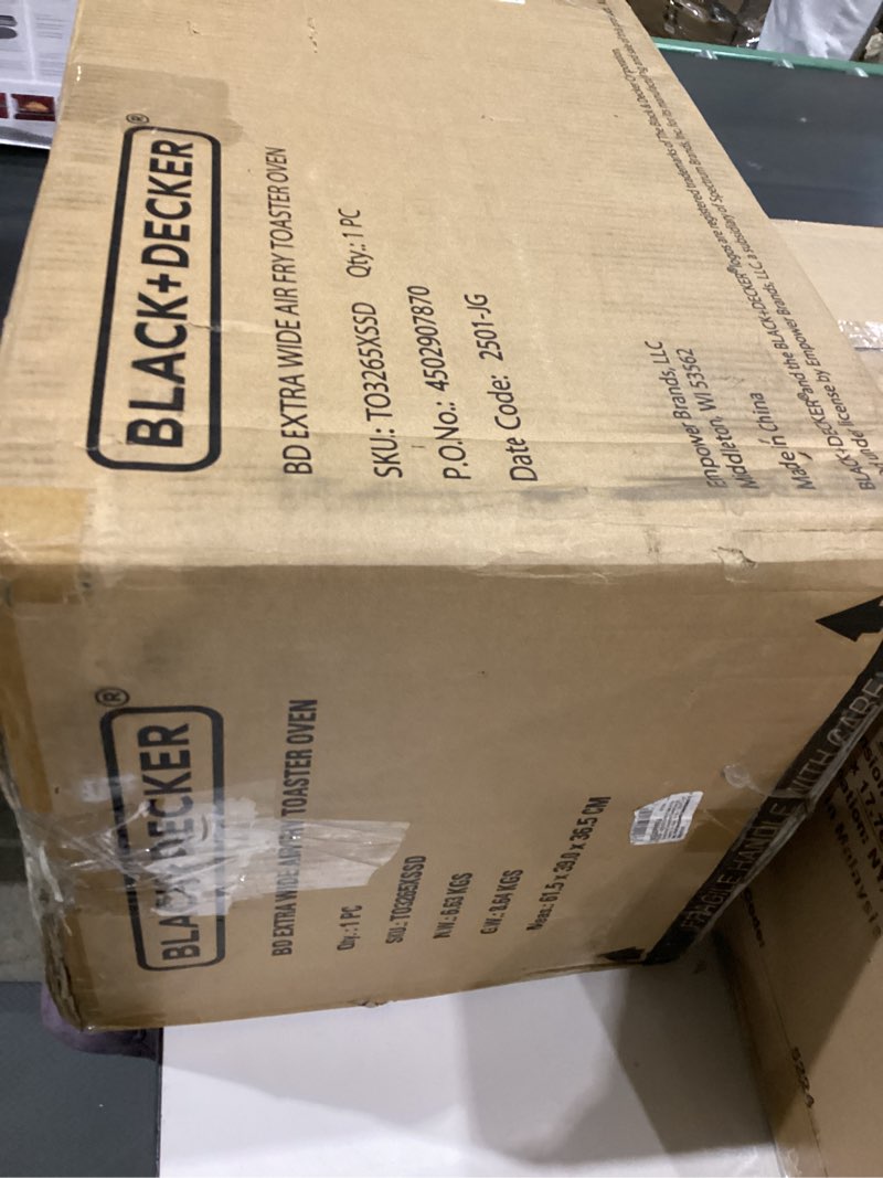 Condition photo showing Good Condition for BLACK+DECKER Crisp 'N Bake Air Fry Countertop Convection Toaster Oven, XL Capacity, 8-Slice, 5-in-1, Fits 9” x 13” pan,12” Pizza, 60-Min Timer, Bake, Broil, Air Fry, Toast, Keep Warm, Stainless Steel