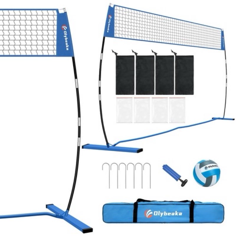 12ft/14ft portable volleyball training practice net set for indoor outdoor wi...