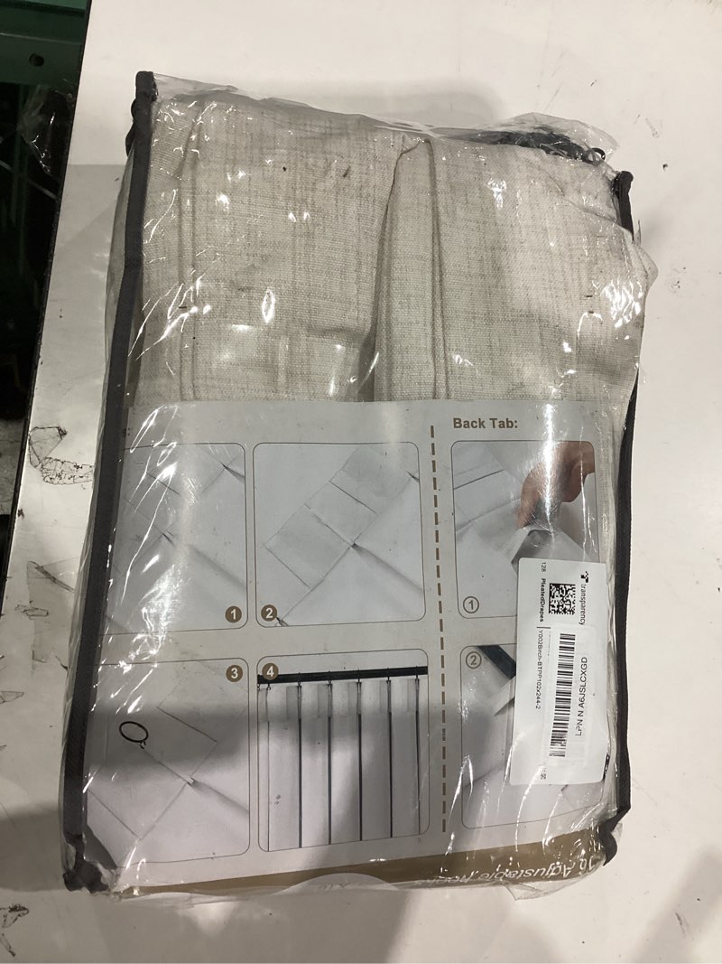 Condition photo showing New/Like New for Pinch Pleated Linen Curtains 96 Inches Long for Living Room Bedroom, Light Filtering Boho Window Drape 96 inch 2 Panels Burgs with Hooks&Rings 8ft Cream Birch Sliding Glass Door Sheer Curtain Decor Birch 40"W x 96"L (Pack of 2)