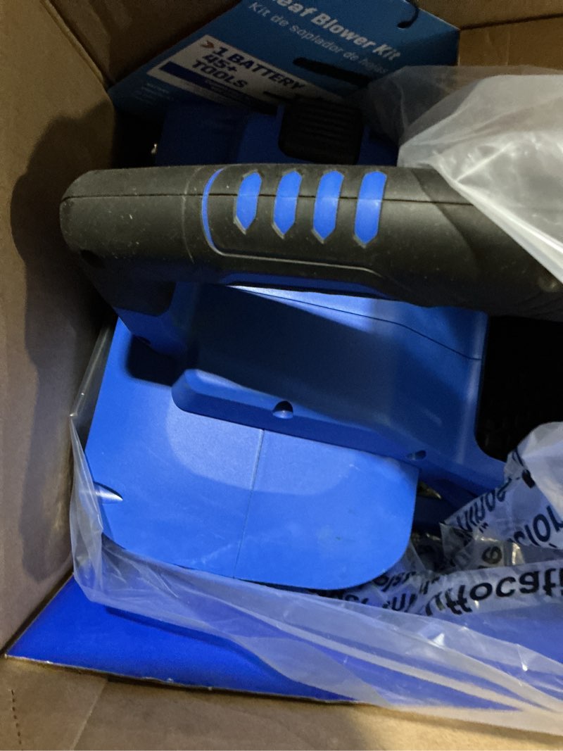 Condition photo showing As Is for kobalt 40-volt 600-cfm 130-mph battery handheld leaf blower 4 ah battery included charger included