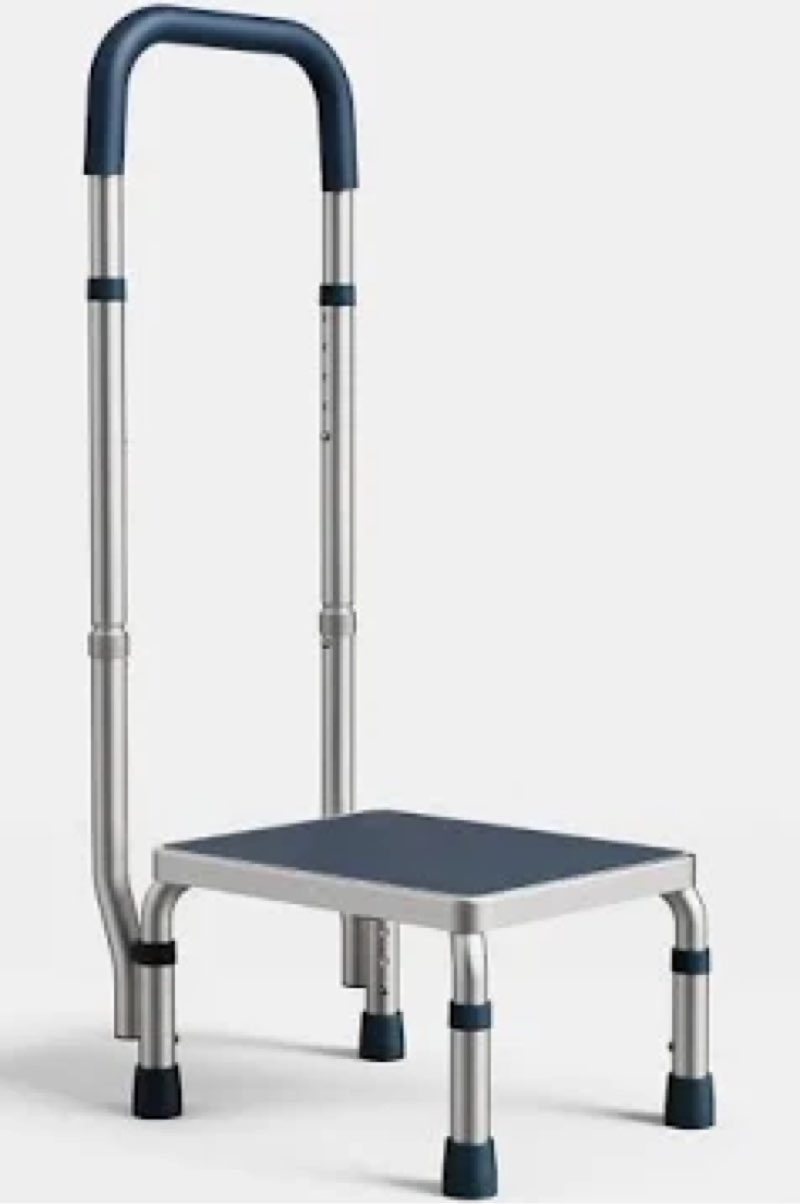 2 Step Stool with Handle for Elderly, Non-Slip Bedside Steps with Adjustable Handrail (450 lbs Capac