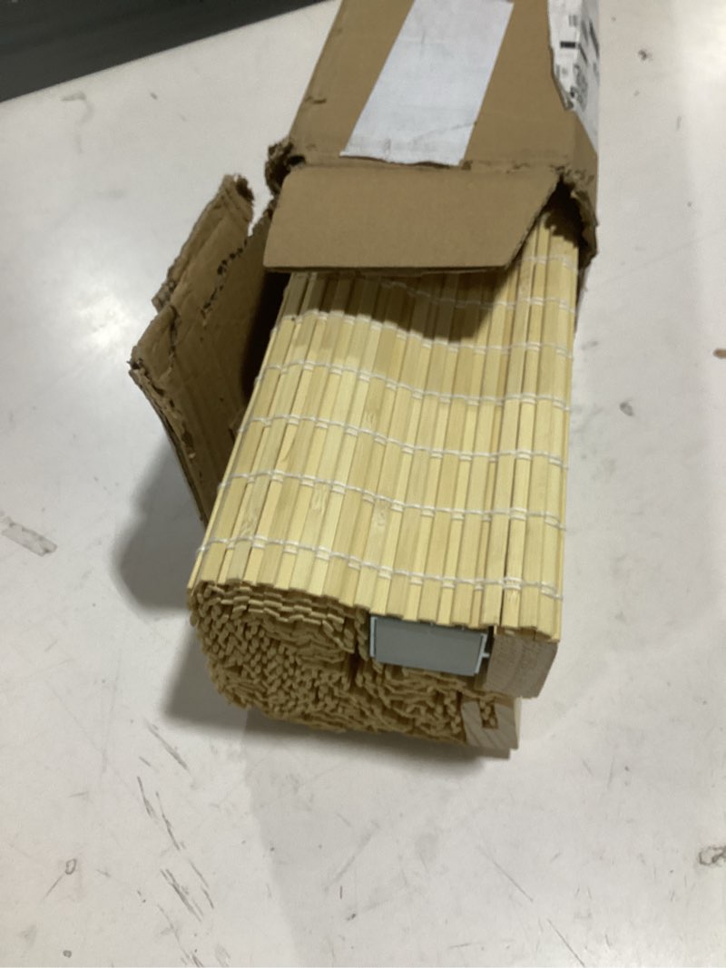 Condition photo showing Good Condition for letau no drill no tools wood cordless window roman shades, bamboo light filtering window blinds shades for indoor home, kitchen, office, pattern 11