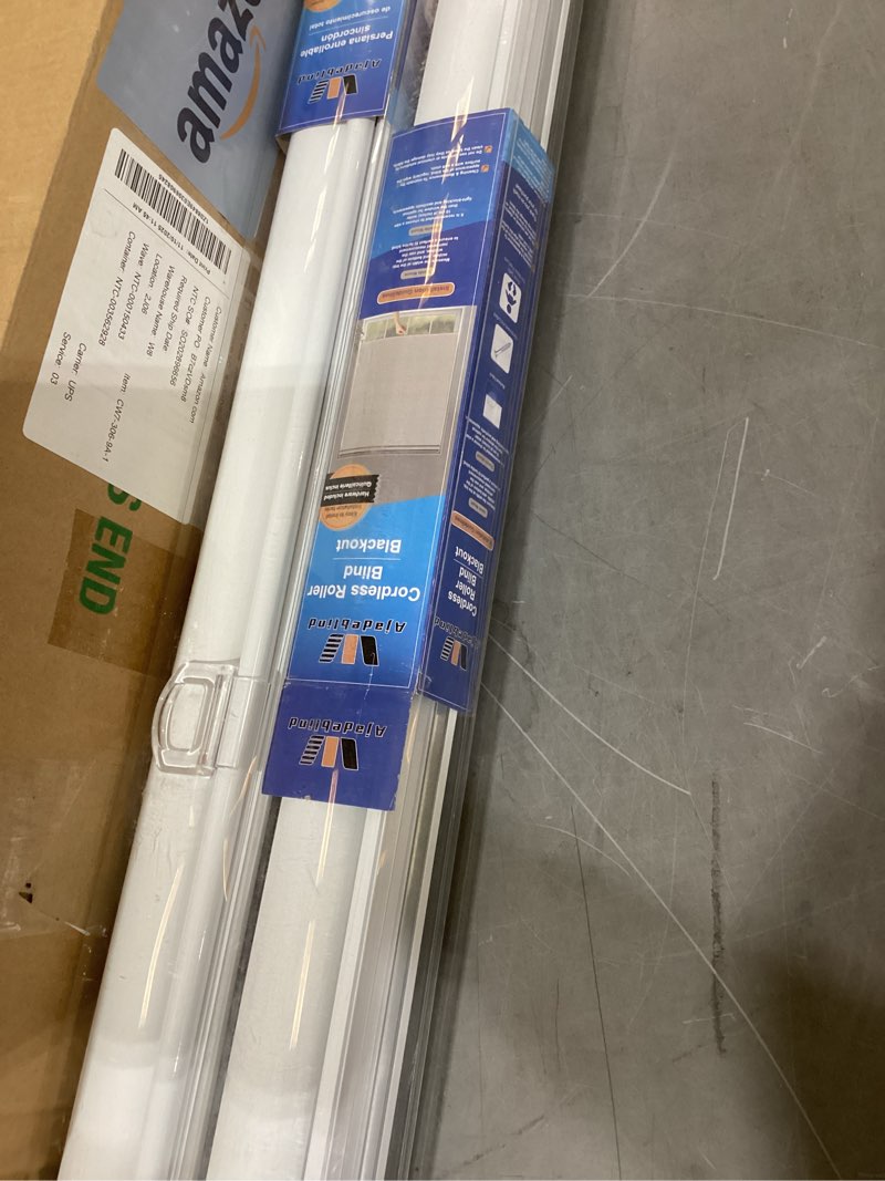 Condition photo showing New/Like New for cordless blackout roller shades for indoor windows – jacquard linen look, thermal uv blocking pull down blinds for bedroom, office, home(linen gery,23"x72") linen grey 23"w x 72"h