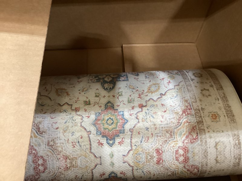 Condition photo showing Good Condition for machine washable rugs for living room: 8x10 area rugs for bedroom floral non slip low pile soft stain resistant carpet for kitchen dining room farmhouse kids room nursery indoor 8' x 10' (rectangular) floral-light beige