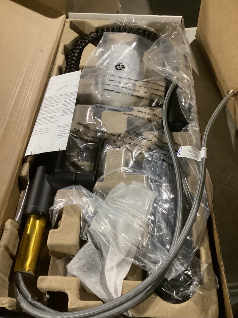 Condition photo showing New/Like New for kohler k-rec22745-sd-bl semi-professional kitchen sink faucets with soap dispenser, commercial kitchen faucets with pull down sprayer, matte black