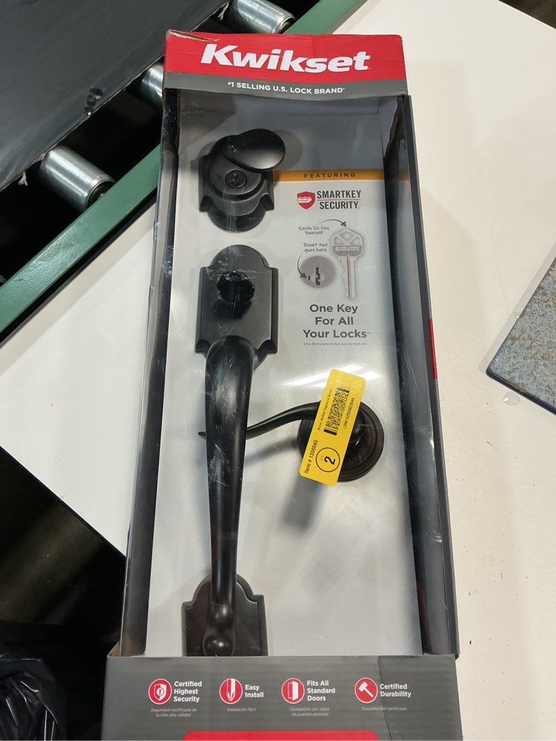 Condition photo showing New/Like New for kwikset signatures austin venetian bronze smartkey single-cylinder deadbolt entry door handleset tustin