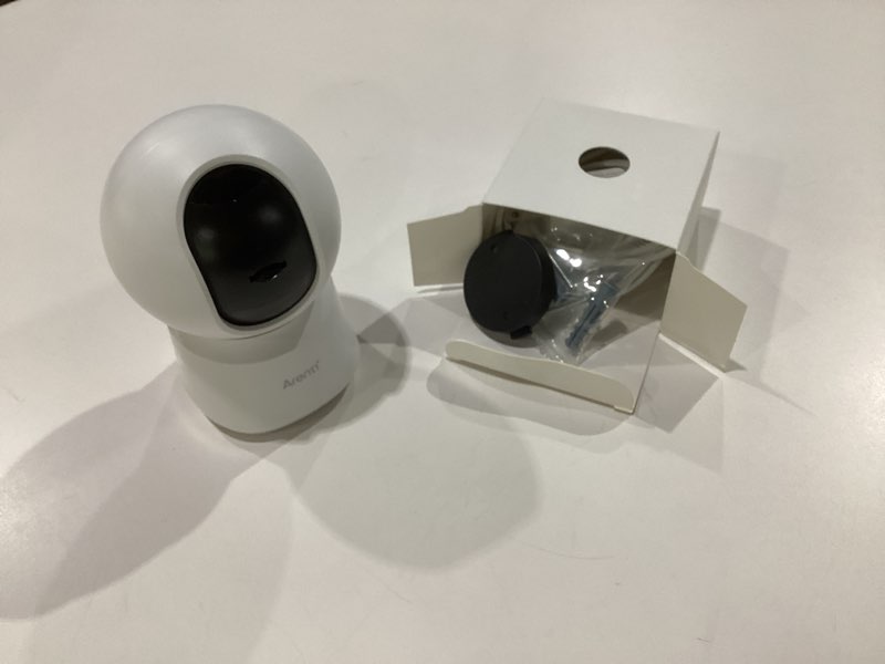 Condition photo showing As Is for arenti 5g indoor security camera, 4mp pet camera with speaker for dog/cat, baby monitor with phone app, dual-band wifi, auto tracking, super night vision, 2-way talk, cloud & sd card storage(p2q) beige, similar to stock photo