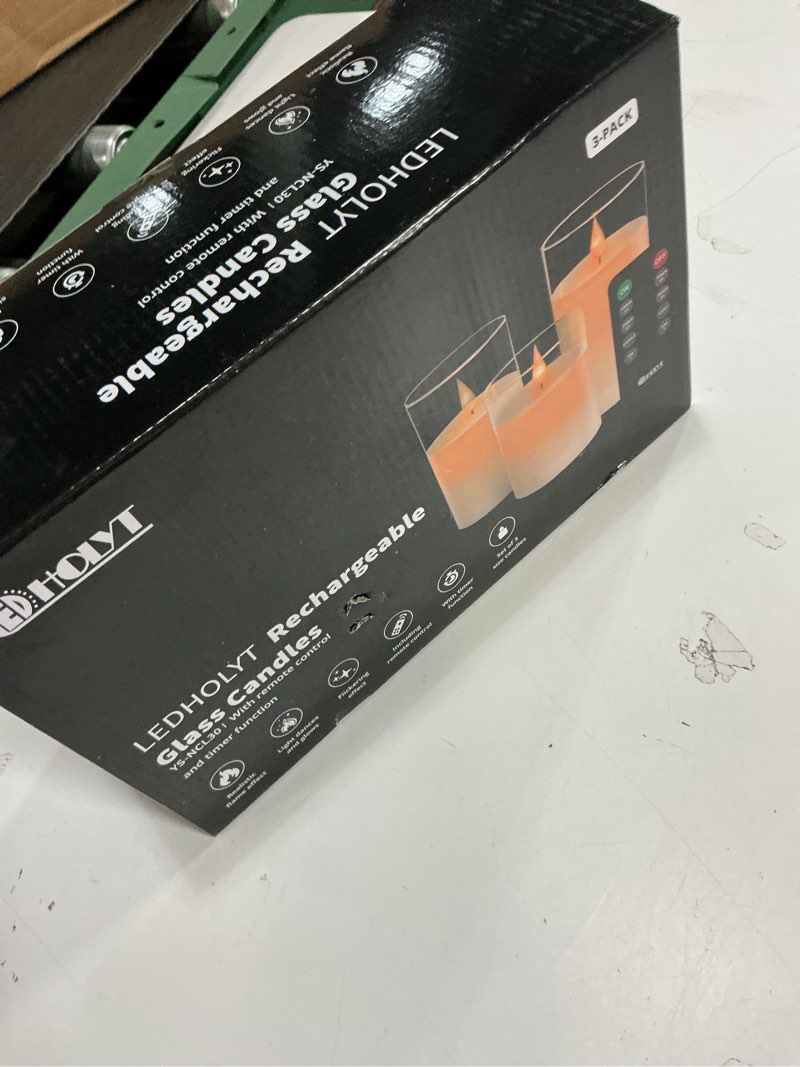 Condition photo showing Good Condition for Rechargeable Flameless Glass Pillar Candles–Valentines Day Gifts for Women–Set of 3, Realistic Flickering LED Light,Remote & Timer, Ideal for Living Room, Bedroom & Valentines Day Décor White Glass -Droplet