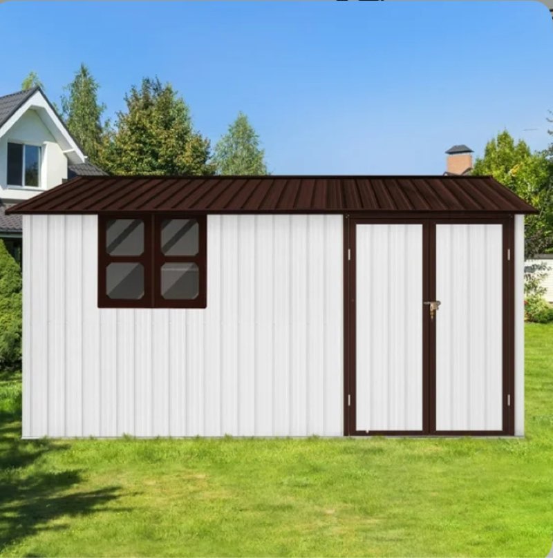 Metal garden sheds 10ftx12ft outdoor storage sheds white+coffee with window (Incomplete)