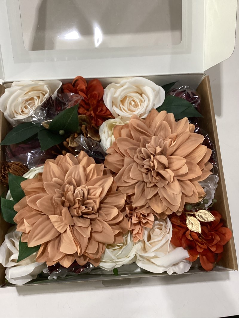 Condition photo showing New/Like New for Ling's moment Fake Flowers Box, Faux Artificial Greenery Stems Foam Roses Silk Dahlia Peony Fabic Flower for Centerpieces Bouquet Wedding Vase Floral Decorations, Terracotta & Burgundy, Grand Combo Or-terracotta & Burgundy Grand
