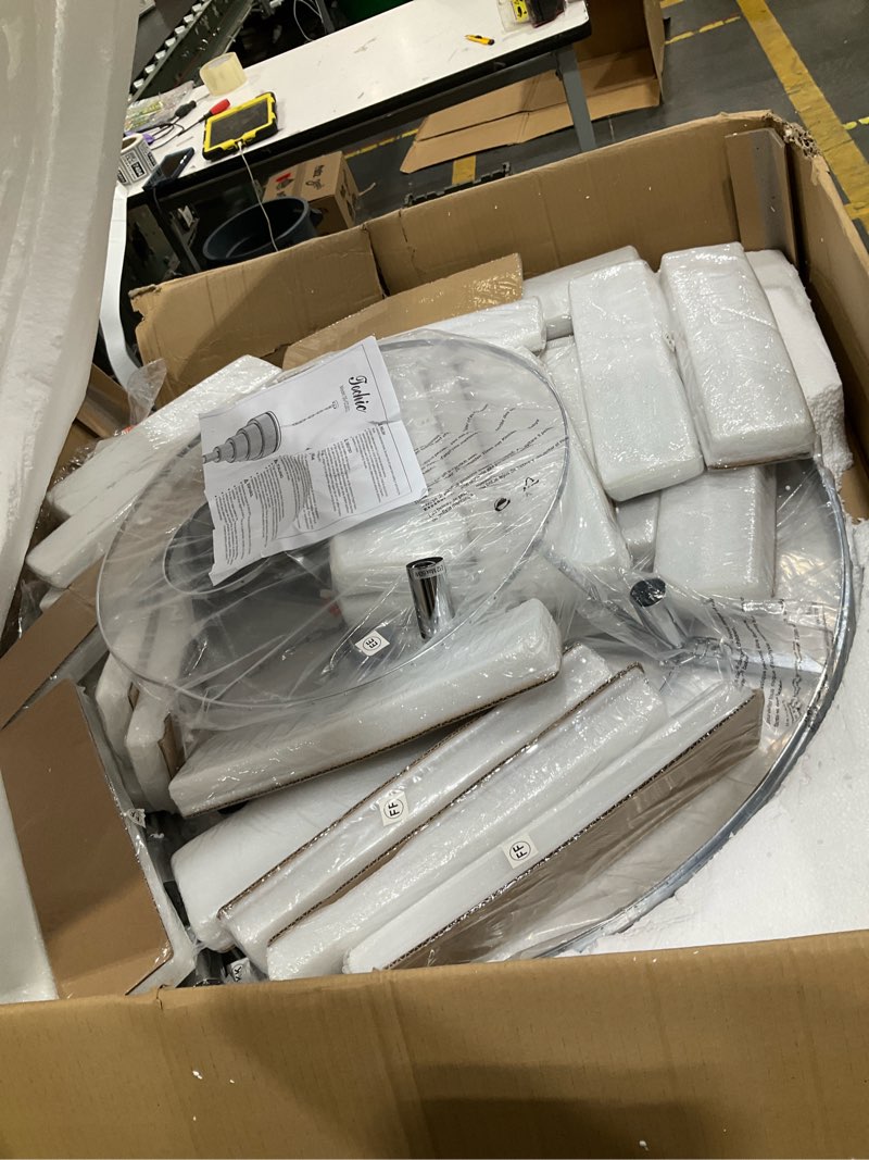 Condition photo showing Good Condition for tochic 10 light large crystal chandelier 31.5 inch, 5-tier contemporary modern chrome crystal chandeliers, raindrop k9 round ceiling light for bathroom,staircase, entryway, dining room, foyer, kitchen 31.5 inches chrome