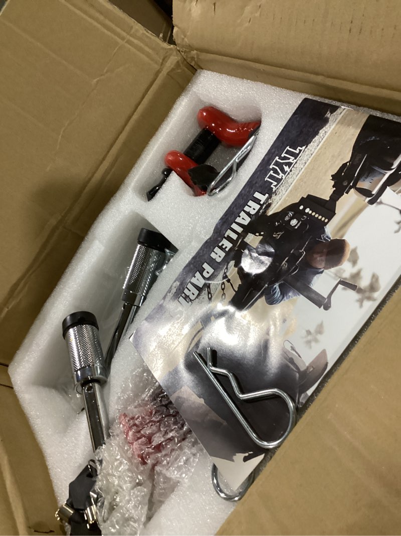 Condition photo showing As Is for tyt adjustable tri-ball trailer hitch for 2 inch receiver, 4.5" drop/rise, triple balls (1-7/8", 2", 2-5/16") with tow hook & shackle, 10,000 lbs gtw, 1,000 lbs tw, pin lock & hitch tightener adjustable tri-ball with hook & shackle