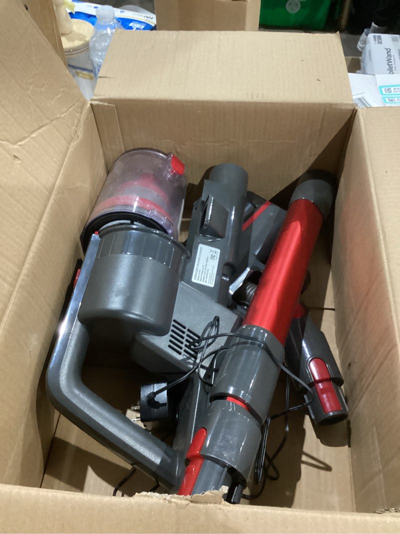 Condition photo showing As Is for Cordless Vacuum Cleaner Rechargeable with 2600mAh Detachable Battery, 80,000PRM Powerful Vacuums with 2 Adjustable Suction, Lightweight Portable Stick Vacuum (Sunset Red)