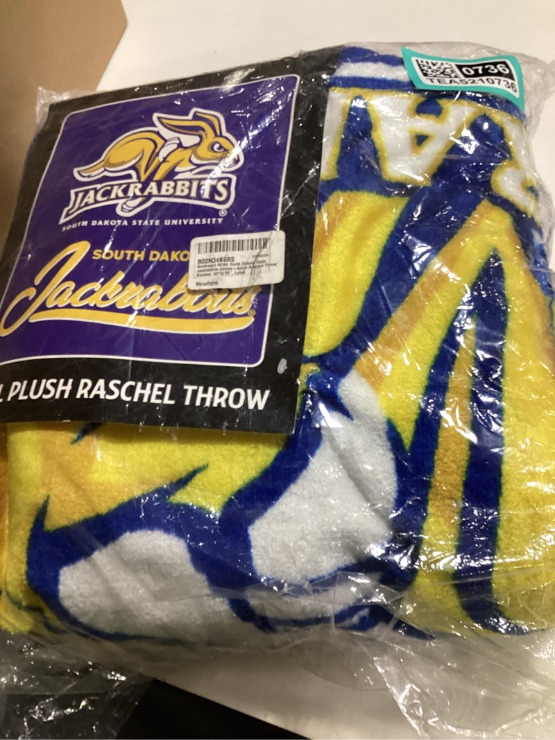 Condition photo showing Good Condition for northwest ncaa south dakota state jackrabbits unisex-adult raschel throw blanket, 50" x 60", label