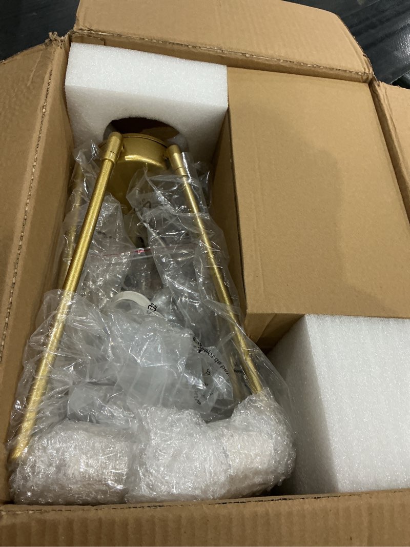 Condition photo showing Good Condition for 36" gold dining room light fixture, no assembly required 6-lights kitchen chandelier for dining room with white fabric shade, chandelier ceiling light fixture for kitchen island bulb not included gold+white shade (no assembly required) 36-inch