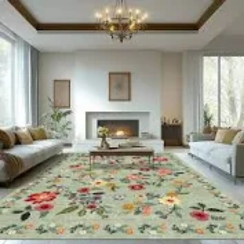 u'artlines 5x7ft vintage floral area rug machine washable ultra soft low pile non slip non shedding accent floor carpet for living room, bedroom, dining room, office (green)