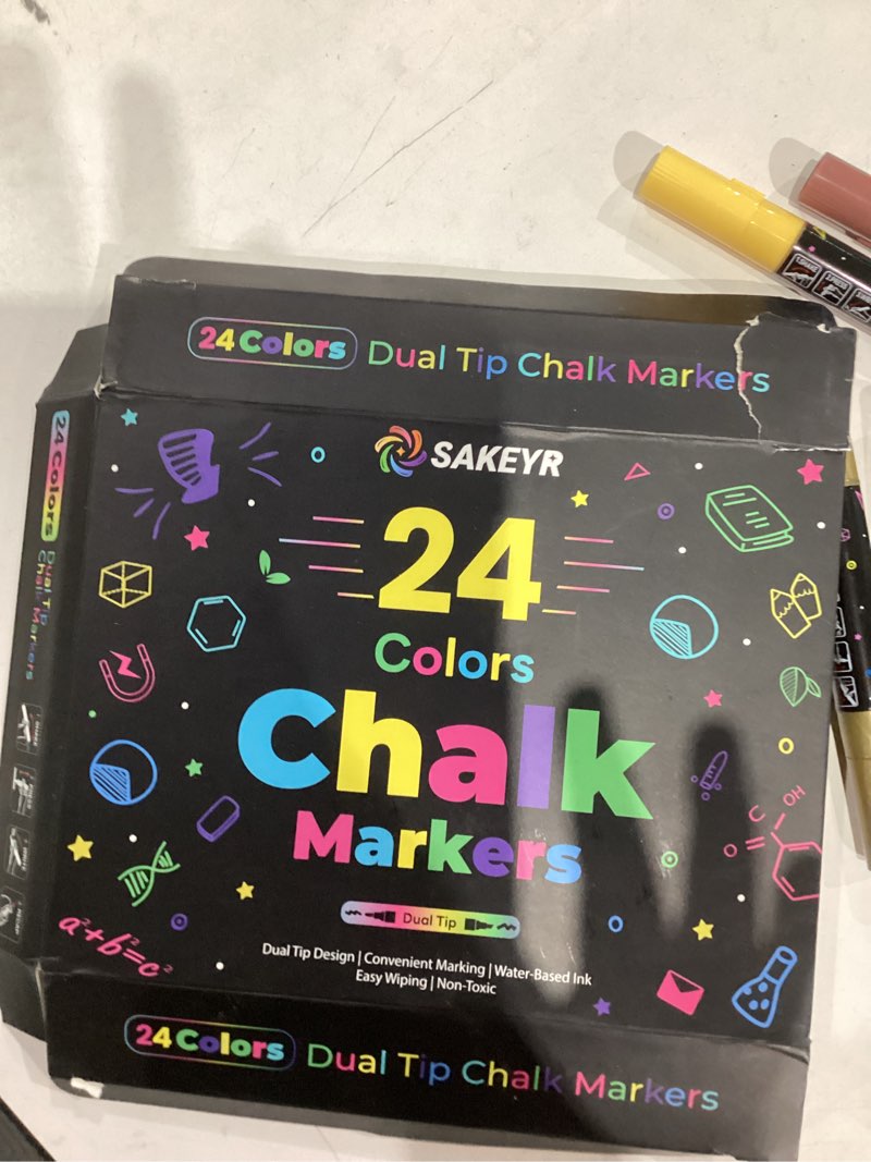 Condition photo showing Good Condition for 24 Vibrant Colors Dual Tip Liquid Chalk Markers – Erasable Chalk Pens for Blackboard, Chalkboard Sig