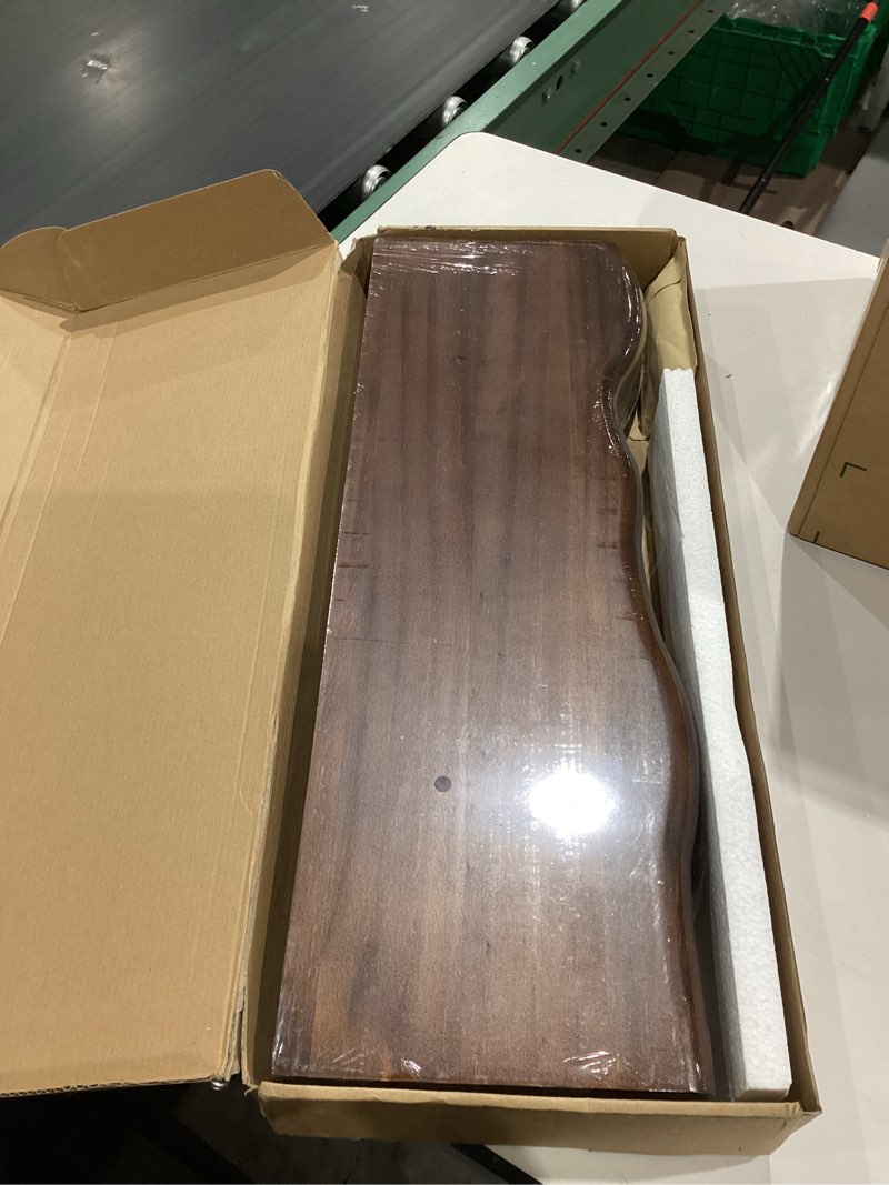 Condition photo showing Good Condition for solid wood live edge floating shelves set of 2 – 24" rustic wall shelf with hidden bracket system, wall mounted shelves for bathroom, kitchen, living room, bedroom (walnut)