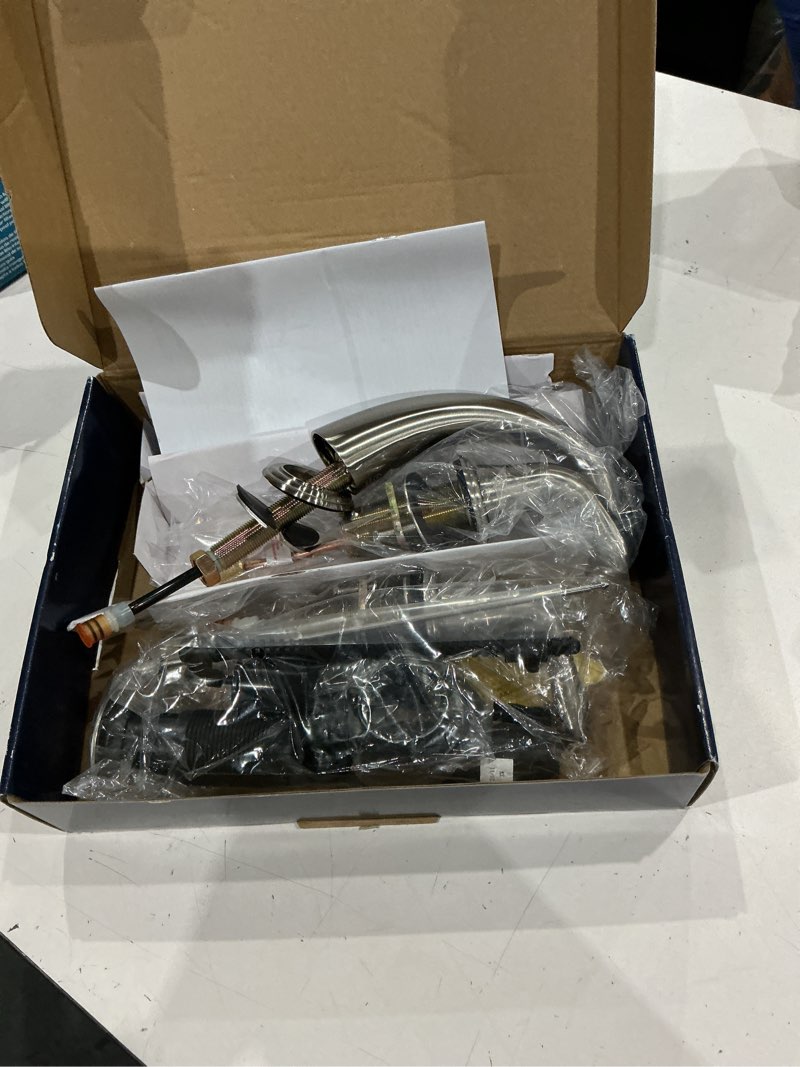 Condition photo showing As Is for project source dover brushed nickel 2-handle widespread watersense bathroom sink faucet with drain