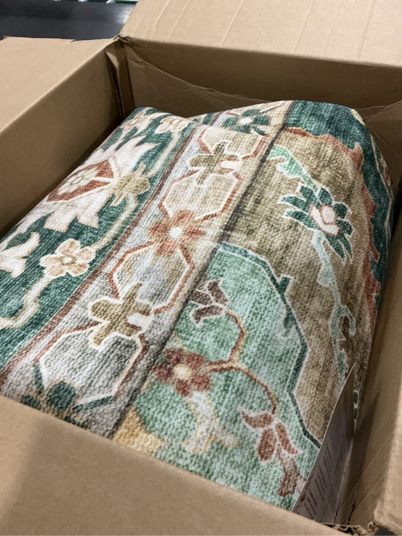 Condition photo showing Good Condition for 10x12 green rugs for living room bedroom, washable area rugs non slip large rug for dining room office, floor decoration vintage boho big rug carpet low-pile kid & pet friendly border green 10'x12'