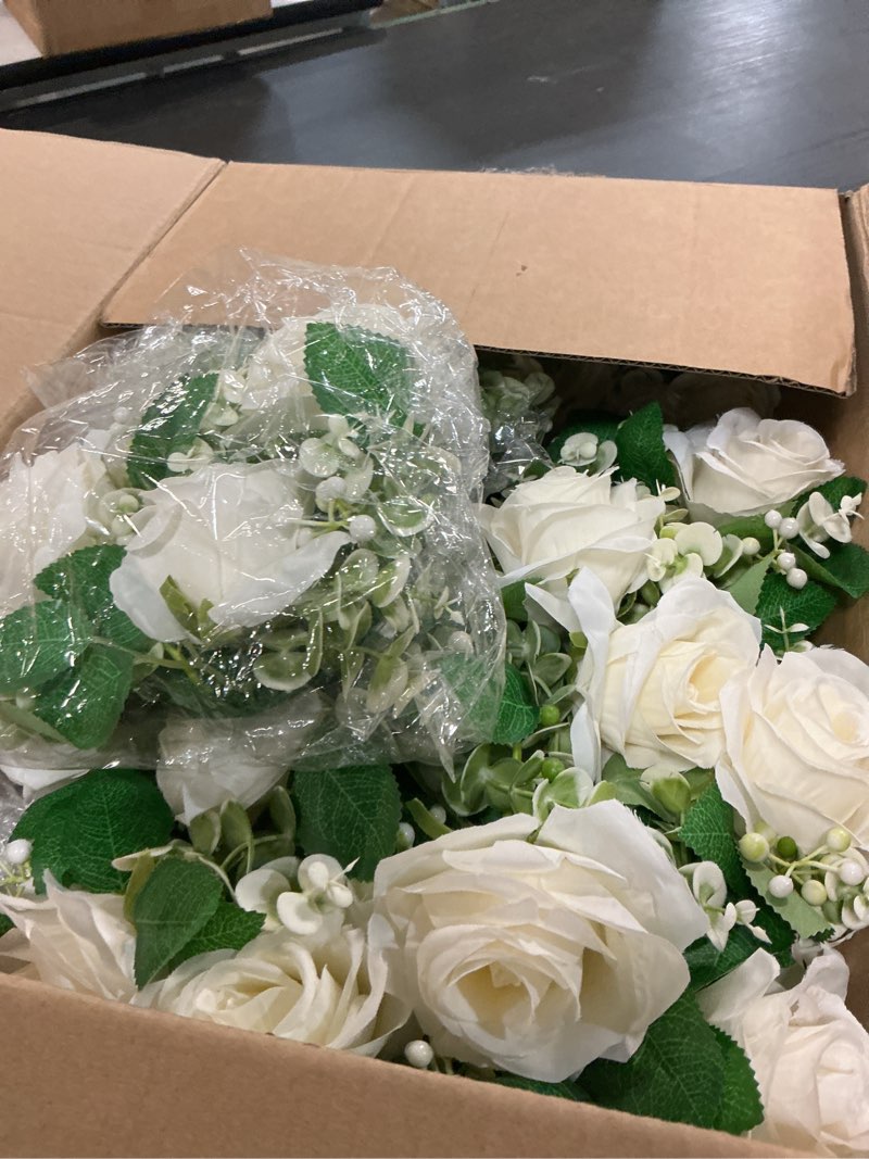 Condition photo showing Good Condition for yunlly 20 pcs rose candle rings with flameless candles sets, artificial flower eucalyptus wedding centerpiece 3 inch pillar candleholders wreaths for wedding party mother's day (white) white 20