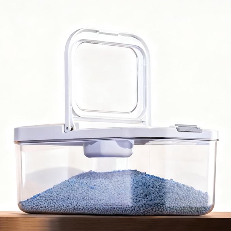 livlab mker laundry detergent dispenser with one-press lid,clear pet powder container with measuring