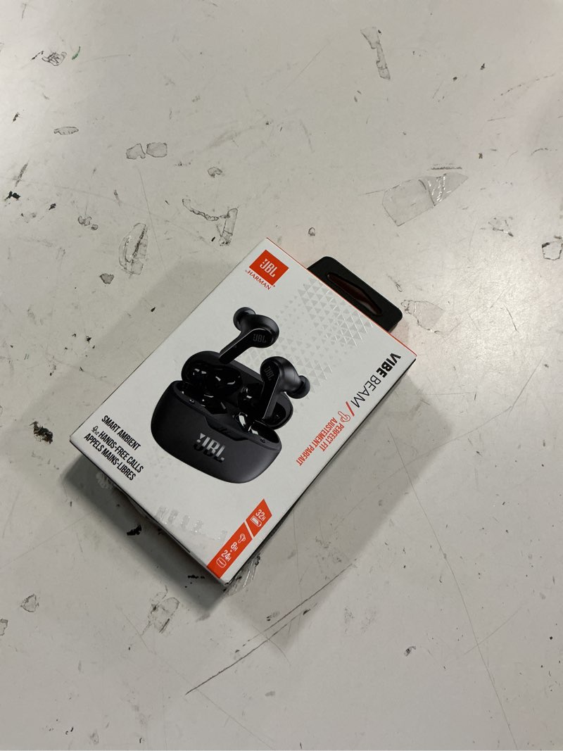 Condition photo showing New/Like New for jbl vibe beam - true wireless jbl deep bass sound earbuds, bluetooth 5.2, water & dust resistant, hands-free call with voiceaware, up to 32 hours of battery life (black) black earbuds