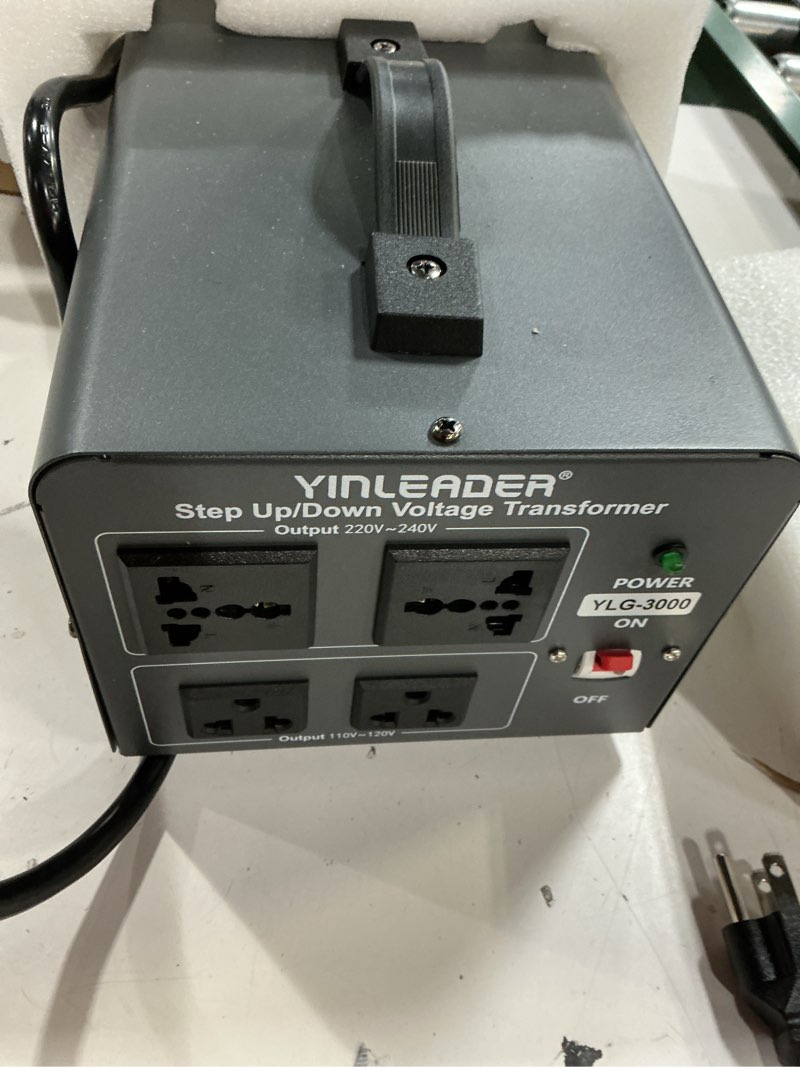 Condition photo showing New/Like New for yinleader voltage converter transformer 3000w step up/down power converter 110-120v to 220-240v/220-240v to 110-120v, with 2 us & 2 universal outlets, circuit breaker protection (grey)