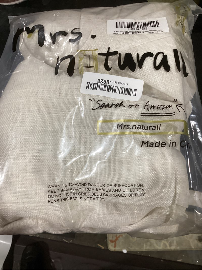 Condition photo showing New/Like New for mrs.naturall ivory curtains 90 inches long for living room 2 panel set rod pocket drape linen blend lightweight semi sheer off white cream colored curtain for bedroom farmhouse boho decor 52x90 length natural 52"w x 90"l (pack of 2)