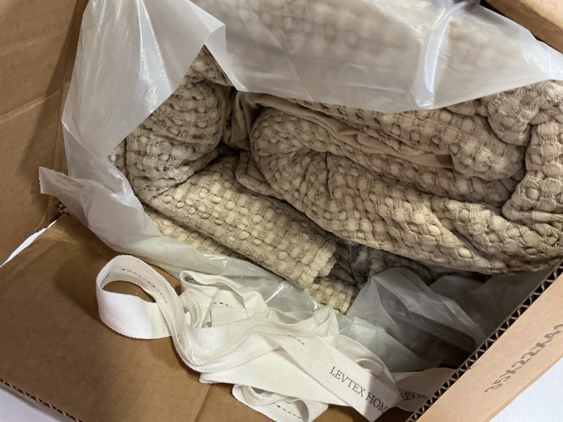 Condition photo showing Good Condition for levtex home mills waffle king/cal king quilt set (106x92in) with 2 pillow shams (36x20in) - wheat - cotton waffle king size quilt bedding set - lightweight, soft, pre-washed | textured king quilt wheat