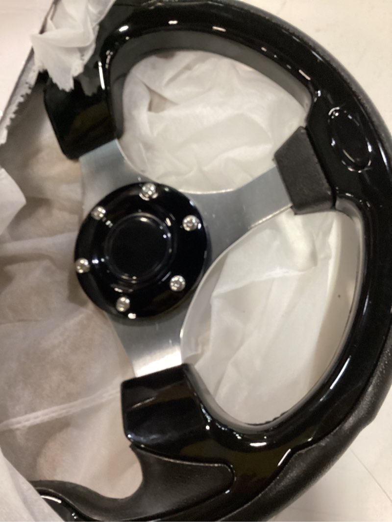Condition photo showing Good Condition for 12.5inch, 3/4 inch axle marine steering wheel adapter, anti-slip carbon fiber steering wheel for boats, yachts, pontoon boats black