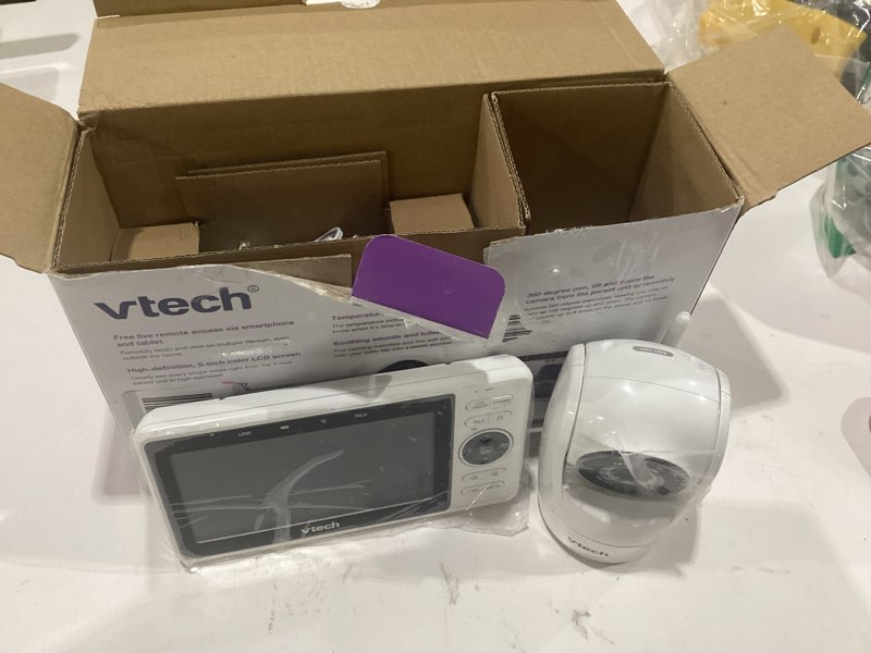 Condition photo showing New/Like New for vtech wifi baby monitor with camera and audio, 1080p camera & 5" hd screen – remote pan-tilt-zoom, night vision, two-way talk, motion alerts, free app | vm901