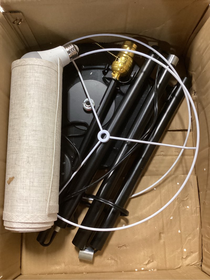 Condition photo showing As Is for Modern Floor Lamp for Living Room with Beige Shade, Pull Chain Switch, 66" Tall Industrial Floor Lamps Reading with Marble Base for Bedroom Office (9W LED Bulb Included) -Black Black + Beige Shade + Black Marble