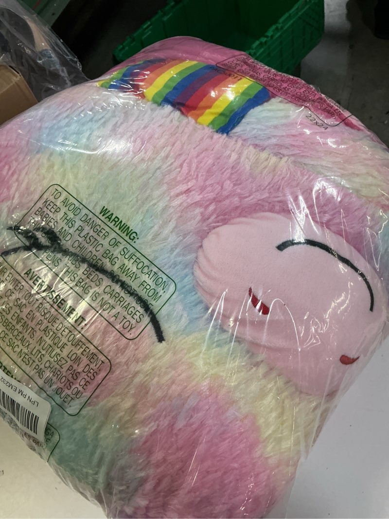 Condition photo showing Good Condition for Happy Nappers: Pillow & Sleepy Sack: Large - Rainbow Unicorn - 66 x 30, 2-in-1: Plush Animal Opens Into Sleeping Bag, Soft Play Character, Kids 3+