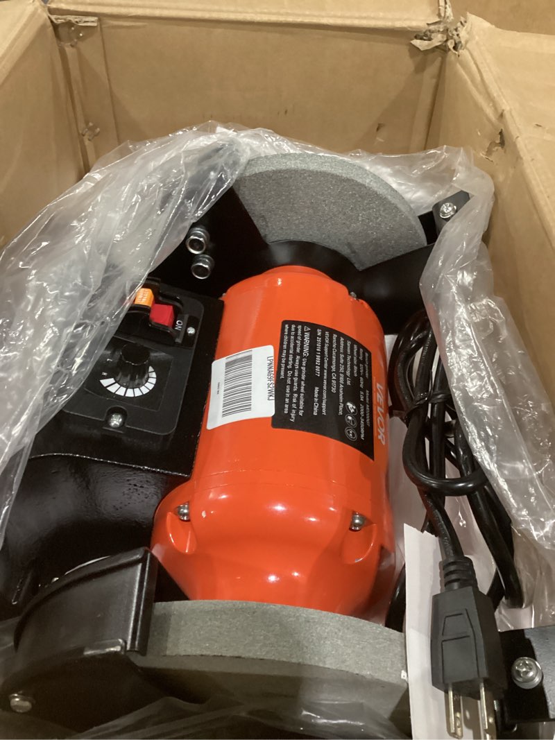 Condition photo showing As Is for not tested vevor bench grinder, 8-inch variable speed bench grinder, 2000-3450rpm table grinders with 550w 5.0a 3/4hp induction motor, 36/60-grit grinding wheel & adjustable eye shield for sharpening grinding 8 inch-550w