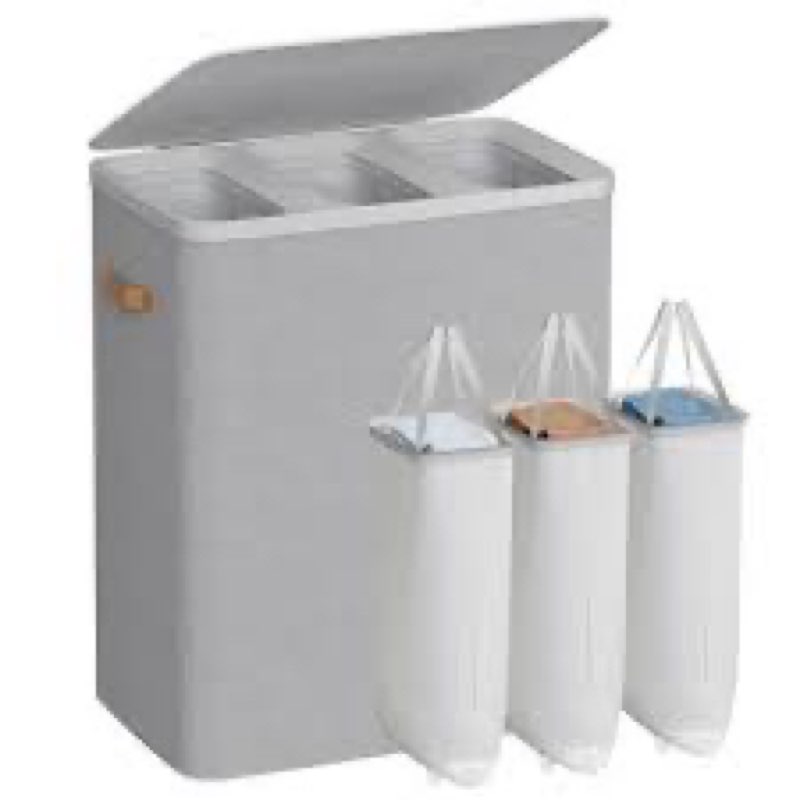 songmics laundry basket, 50.2 gal. laundry hamper, 3 compartments, easy assembly, with lid and handl