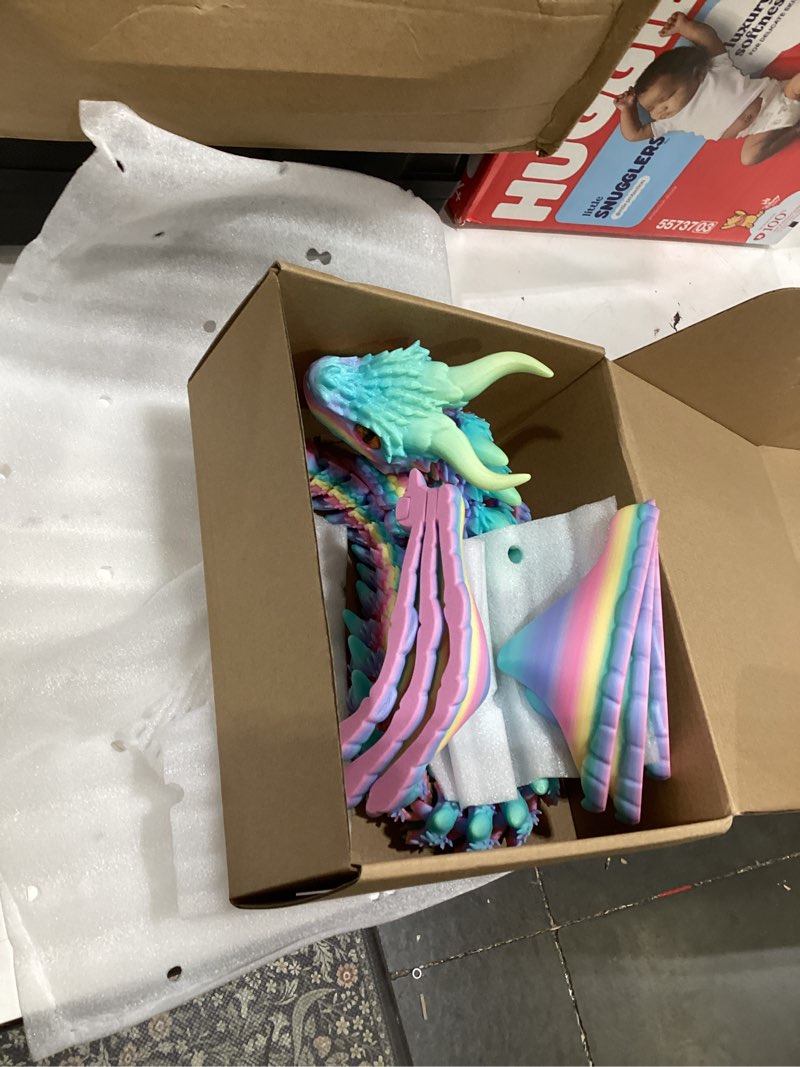 Condition photo showing Good Condition for giant extra large 3d printed dragon with wings, durable pla construction, printed over 27 hours, articulated fantasy dragon for display, desk decor & stress relief for teens (rainbow)