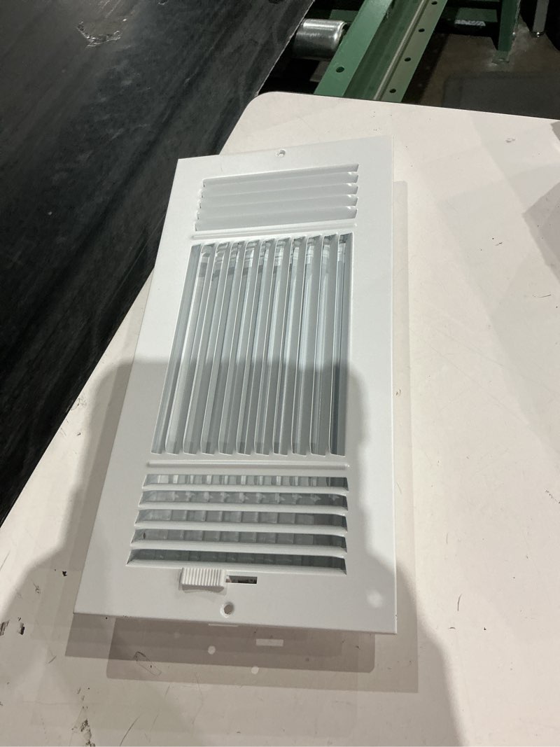 Condition photo showing As Is for ez-flo 12 x 6 inch (duct opening) air vent cover for wall or ceiling, three-way ventilation register, solid steel hvac register cover, white, 61615 12 in. x 6 in. white