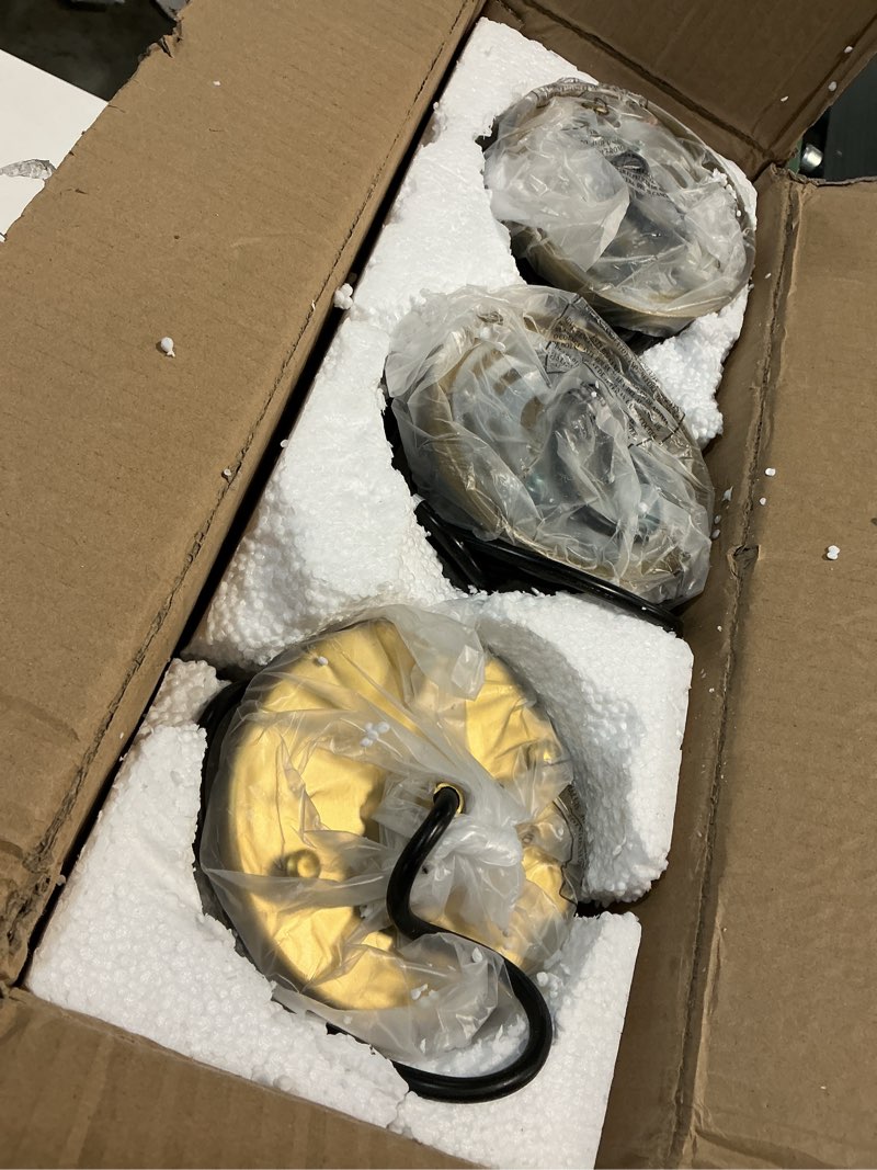 Condition photo showing Good Condition for Gold Pendant Light Fixtures, 3 Pack Modern Pendant Lighting with Clear Striped Glass Shade, Hanging Pendant Lights Kitchen Island, Farmhouse Pendant Lighting for Dining Room Bedroom Bathroom Gold - 3 Pack