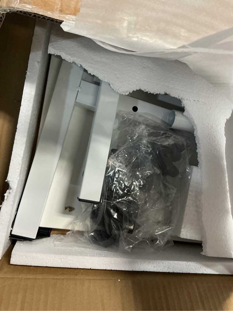 Condition photo showing Good Condition for small standing desk adjustable height, mobile stand up desk with wheels, 32 inch portable rolling desks computer office workstations for walking pad treadmill white